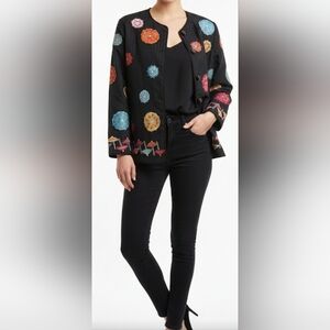 Julia Kim Embroidered Lightweight Button Up Jacket Asian Theme Umbrella  S MAXIM